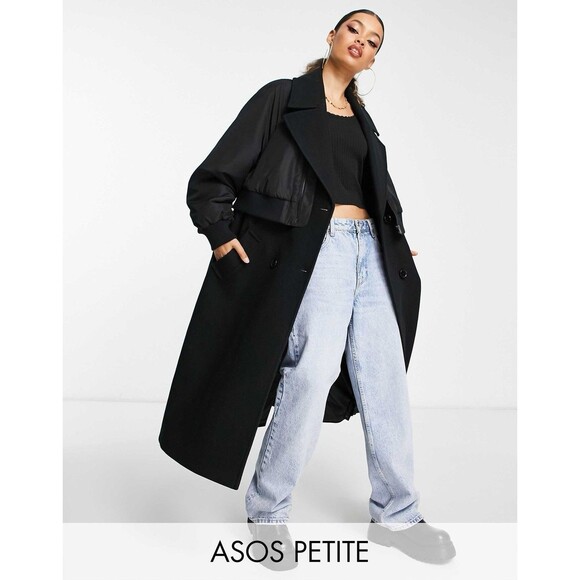 ASOS Jackets & Blazers - ASOS DESIGN Petite hybrid bomber coat in black 6
